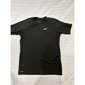Nike Swim Mens Black Dri-FIT Short Sleeve Rash Guard Swim Shirt Size L